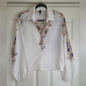 Made In Italy Linen-Blend Boho Print Blouse - See Measurements